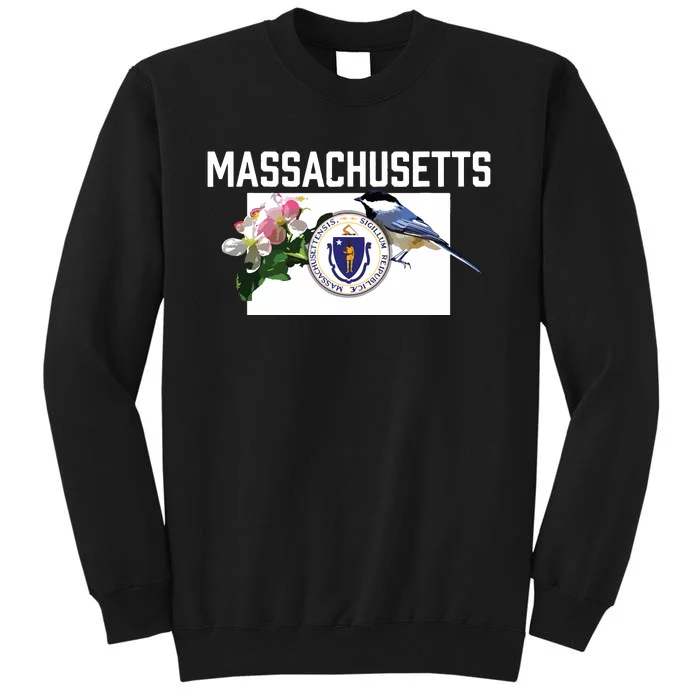 Massachusetts Us State Flag With State Bird Flower Tall Sweatshirt