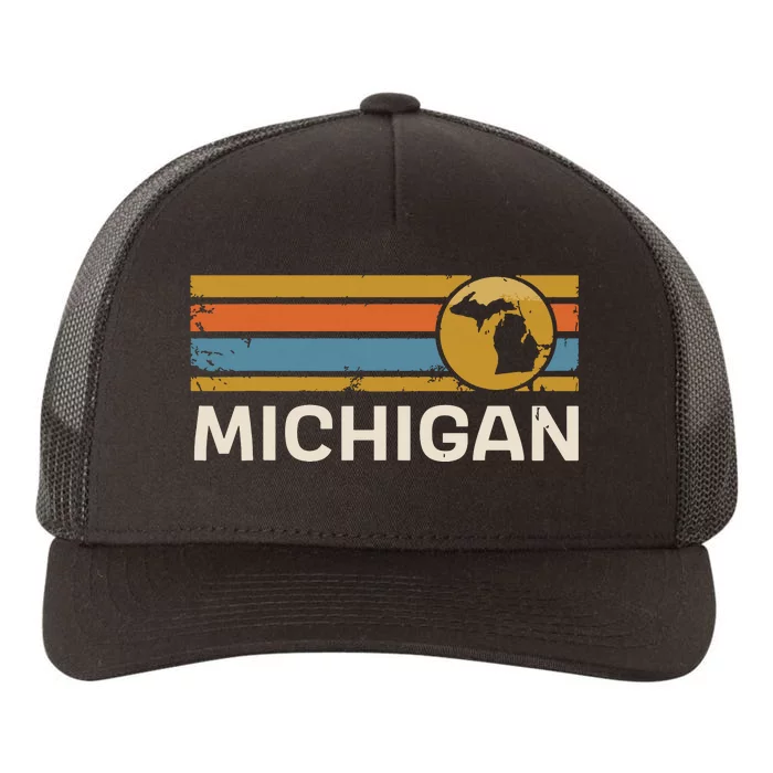 Michigan Us State Map Vintage Retro Stripes Yupoong Adult 5-Panel Trucker Hat