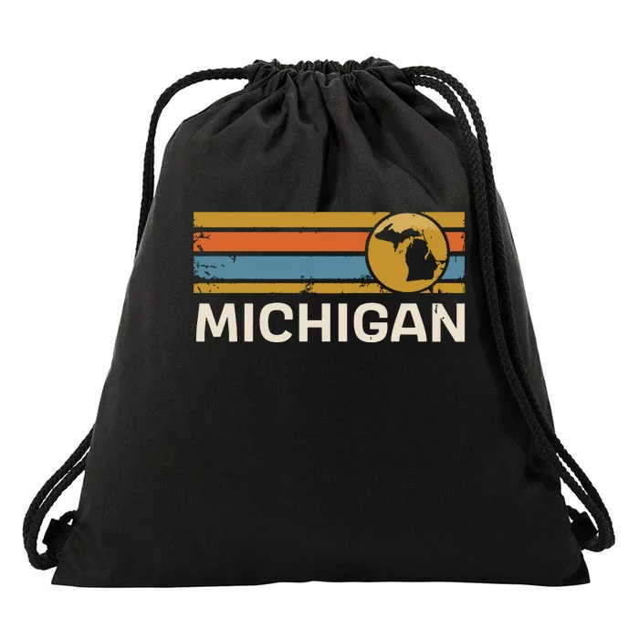 Michigan Us State Map Vintage Retro Stripes Drawstring Bag