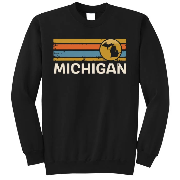 Michigan Us State Map Vintage Retro Stripes Tall Sweatshirt