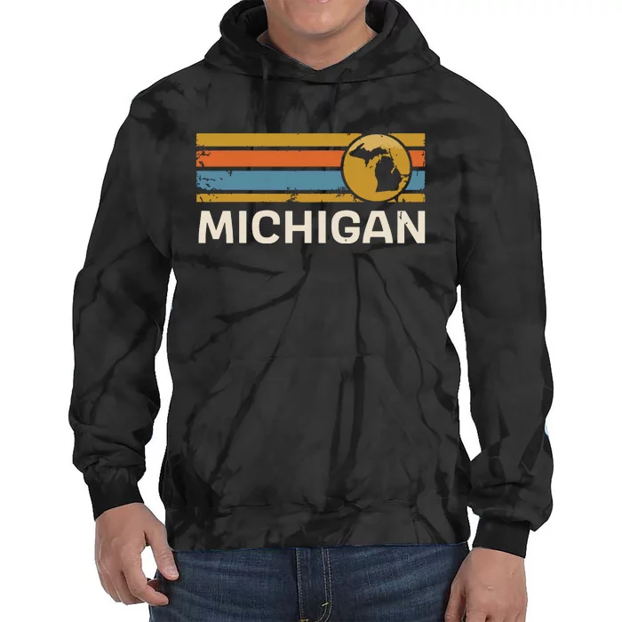 Michigan Us State Map Vintage Retro Stripes Tie Dye Hoodie