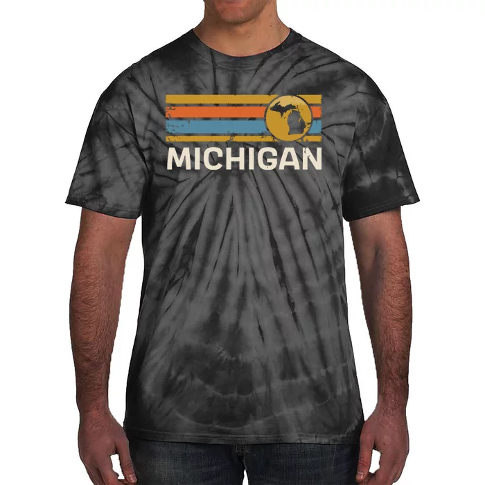 Michigan Us State Map Vintage Retro Stripes Tie-Dye T-Shirt