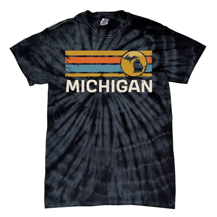 Michigan Us State Map Vintage Retro Stripes Tie-Dye T-Shirt