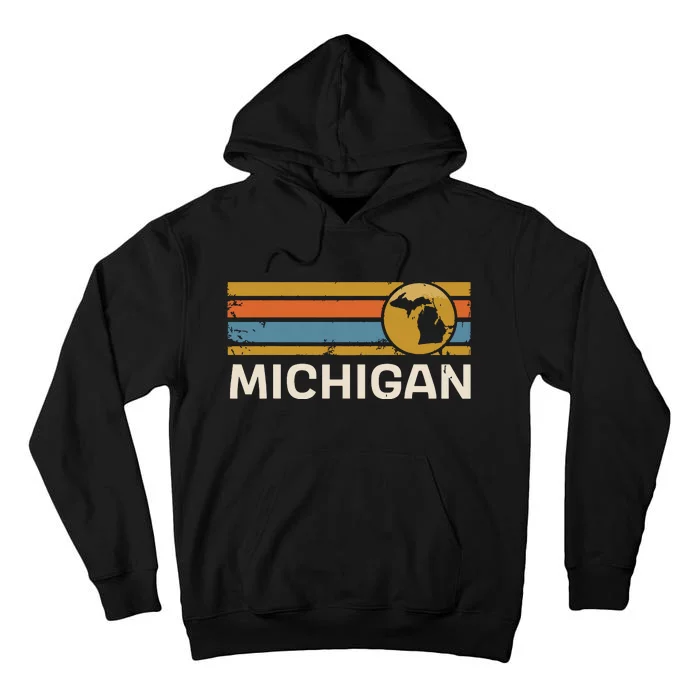 Michigan Us State Map Vintage Retro Stripes Tall Hoodie