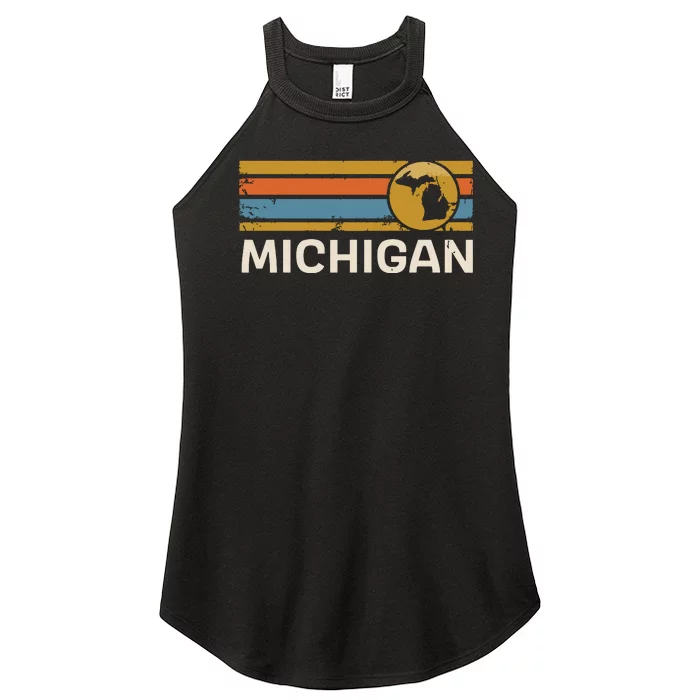 Michigan Us State Map Vintage Retro Stripes Women’s Perfect Tri Rocker Tank