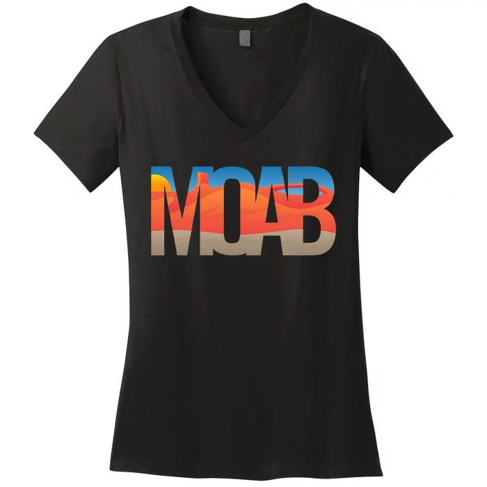 Moab Utah Scenic Landscape Typography Southwestern Women's V-Neck T-Shirt