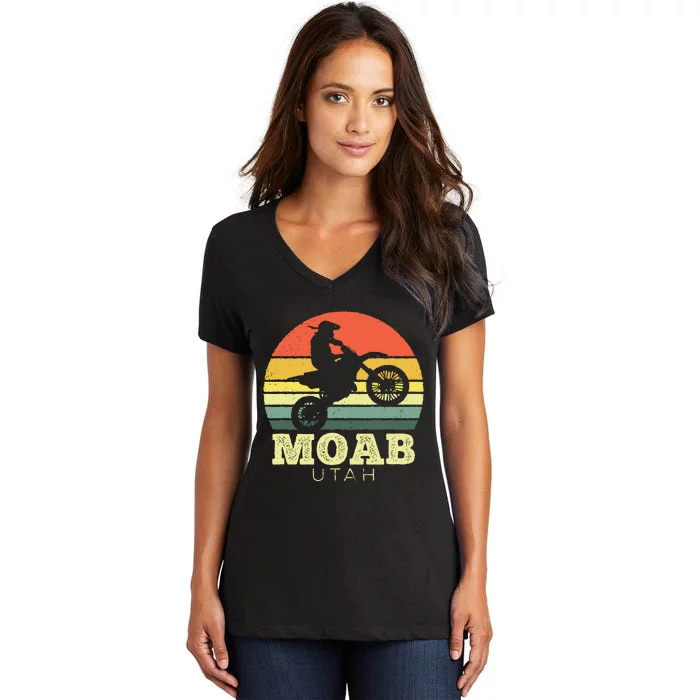 Moab Utah Sunset Dirt Bike Motorcycle Outdoors Women's V-Neck T-Shirt