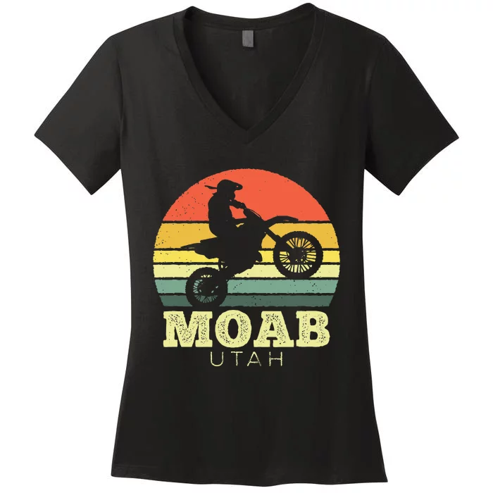 Moab Utah Sunset Dirt Bike Motorcycle Outdoors Women's V-Neck T-Shirt