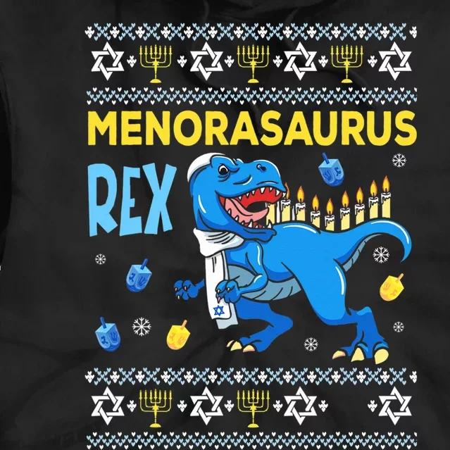 Menorasaurus Ugly Sweater Funny Hanukkah Dinosaur Tie Dye Hoodie