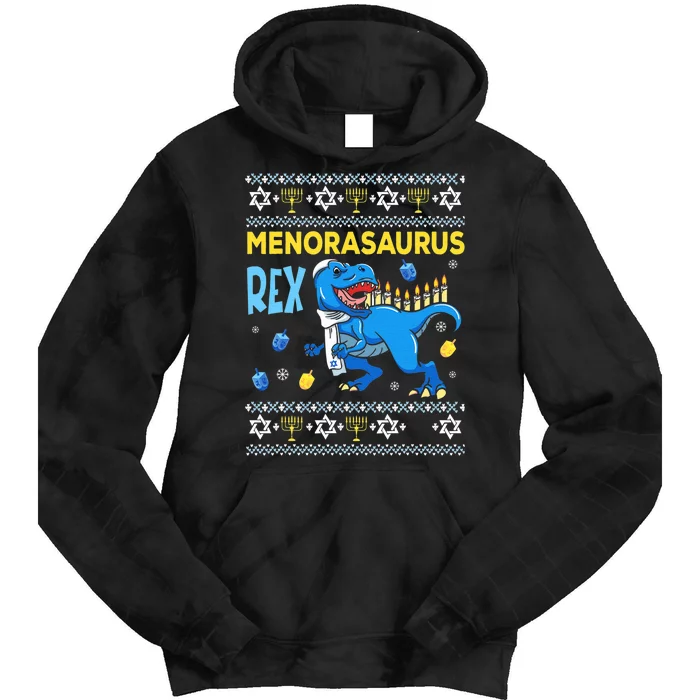 Menorasaurus Ugly Sweater Funny Hanukkah Dinosaur Tie Dye Hoodie