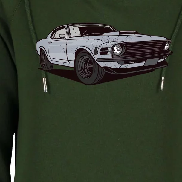 Muscle Race Car Womens Funnel Neck Pullover Hood