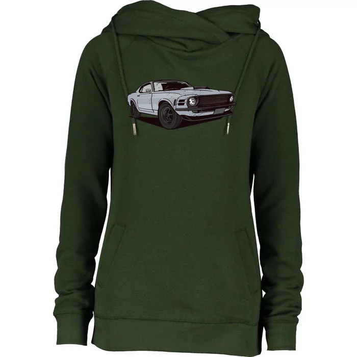 Muscle Race Car Womens Funnel Neck Pullover Hood