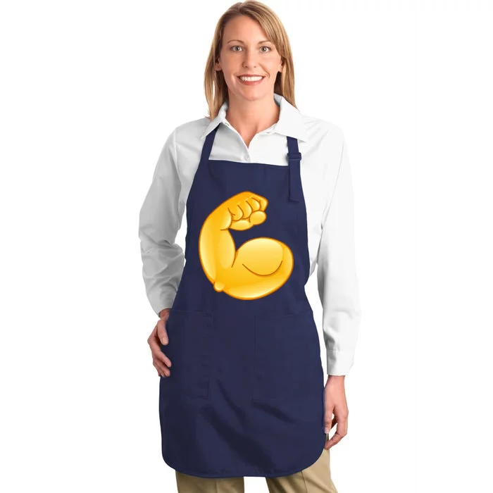 Muscle Strong Arm Flex Emoji Full-Length Apron With Pocket