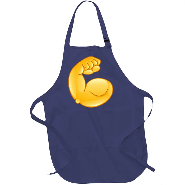 Muscle Strong Arm Flex Emoji Full-Length Apron With Pocket