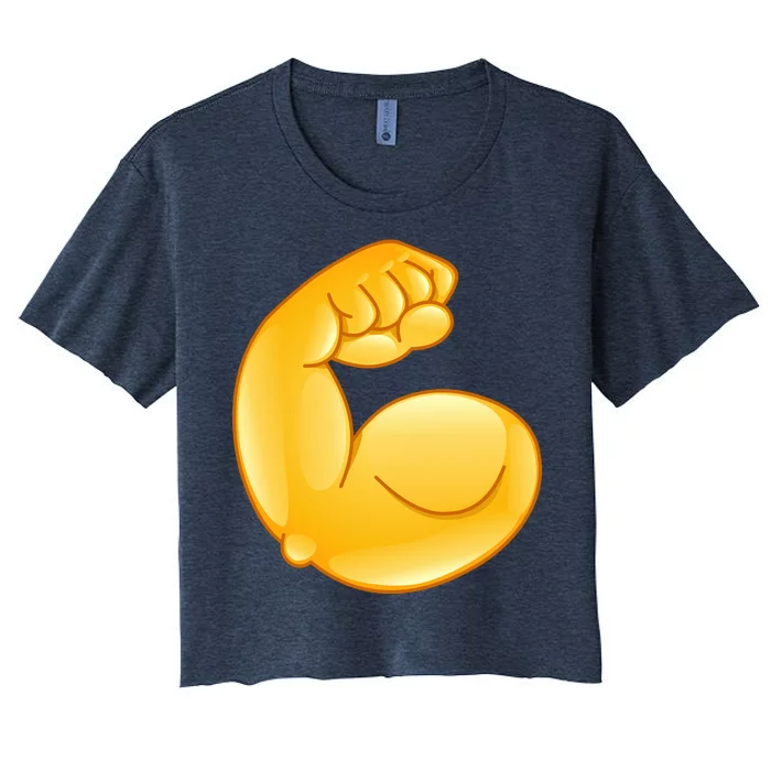 Muscle Strong Arm Flex Emoji Women's Crop Top Tee