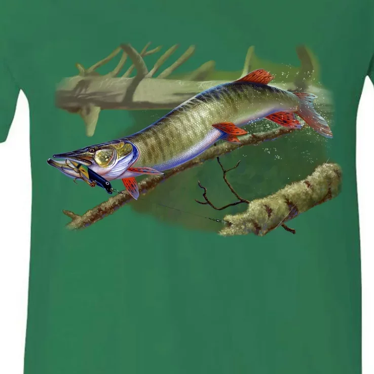 Musky Escape Route Fishing V-Neck T-Shirt