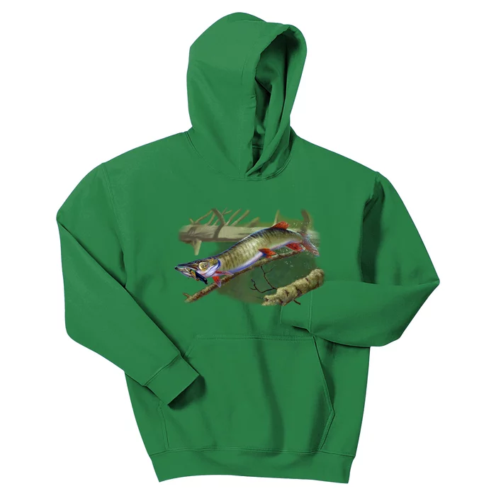 Musky Escape Route Fishing Kids Hoodie