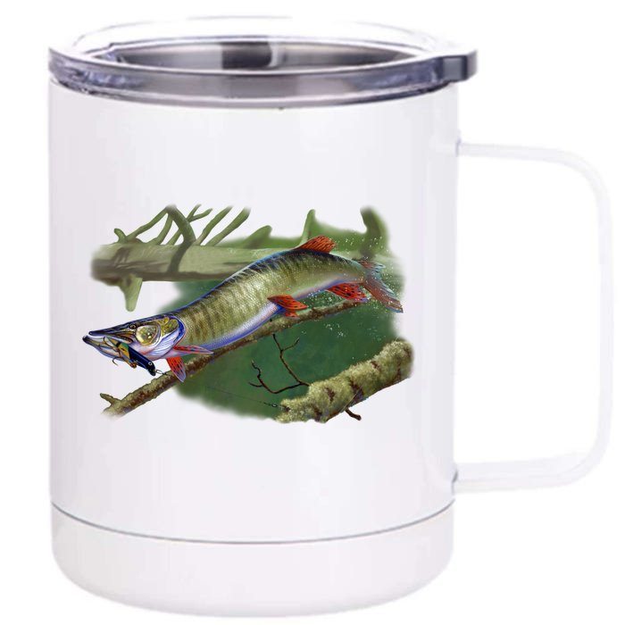 Musky Escape Route Fishing Front & Back 12oz Stainless Steel Tumbler Cup