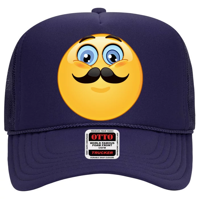 Mustache Emoji Smiley Face High Crown Mesh Trucker Hat