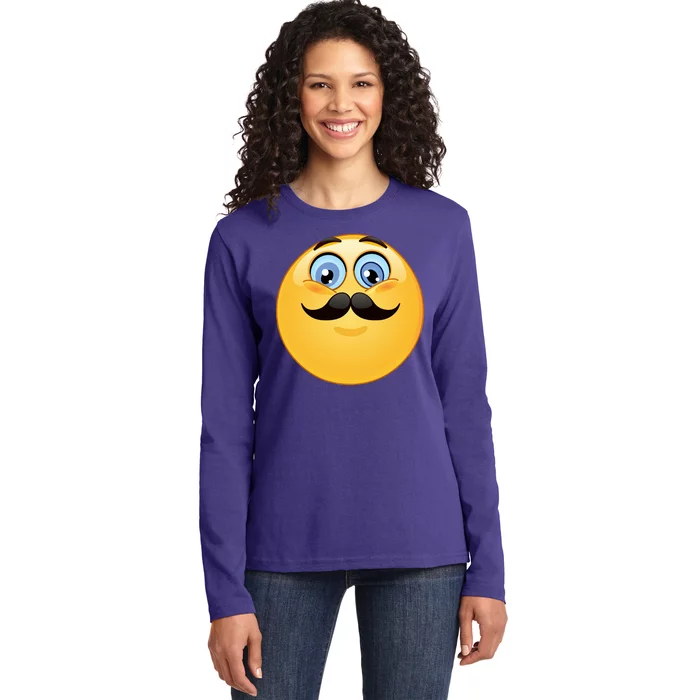 Mustache Emoji Smiley Face Ladies Long Sleeve Shirt