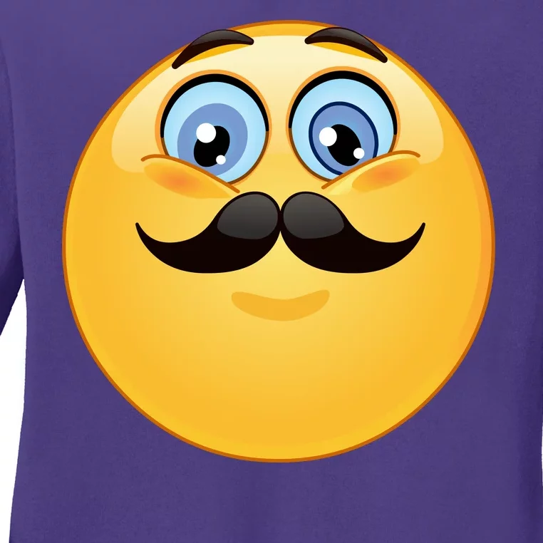 Mustache Emoji Smiley Face Ladies Long Sleeve Shirt