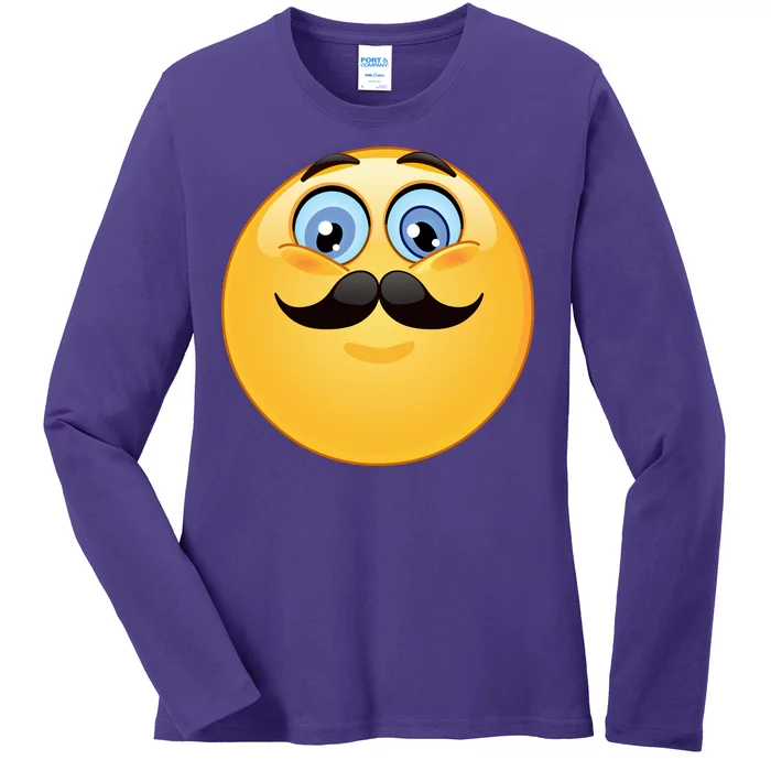 Mustache Emoji Smiley Face Ladies Long Sleeve Shirt