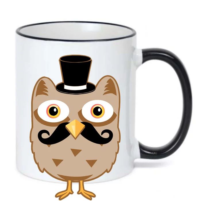 Mustache Owl With Hat Black Color Changing Mug