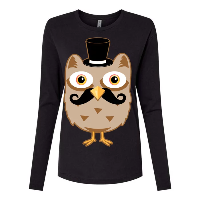 Mustache Owl With Hat Womens Cotton Relaxed Long Sleeve T-Shirt