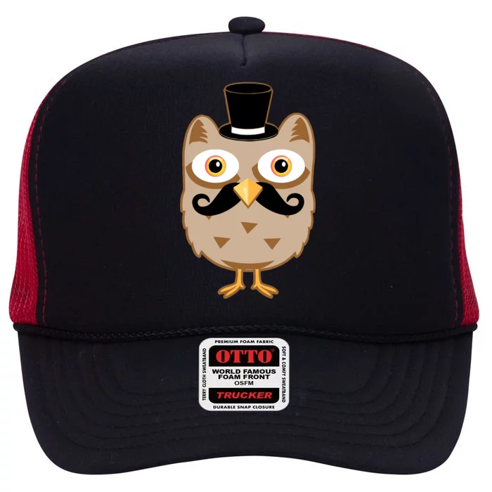 Mustache Owl With Hat High Crown Mesh Trucker Hat