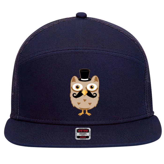 Mustache Owl With Hat 7 Panel Mesh Trucker Snapback Hat