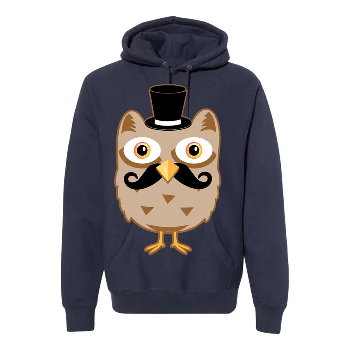 Mustache Owl With Hat Premium Hoodie