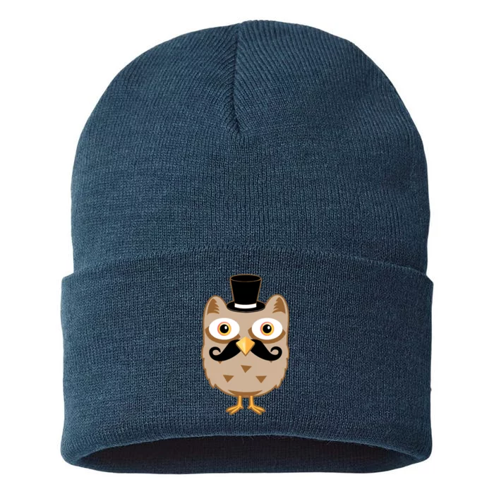 Mustache Owl With Hat Sustainable Knit Beanie