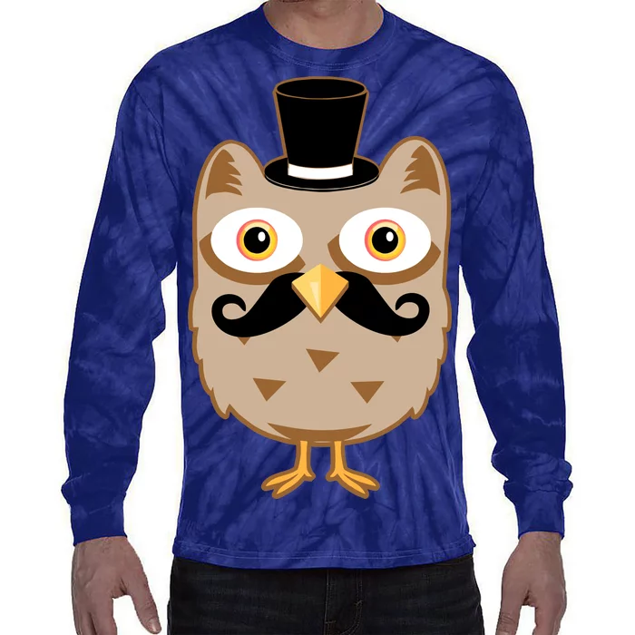 Mustache Owl With Hat Tie-Dye Long Sleeve Shirt