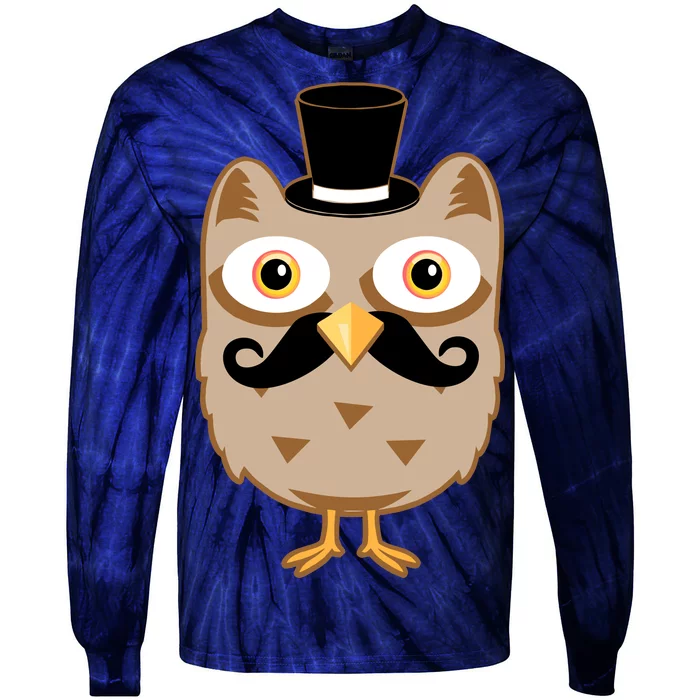 Mustache Owl With Hat Tie-Dye Long Sleeve Shirt