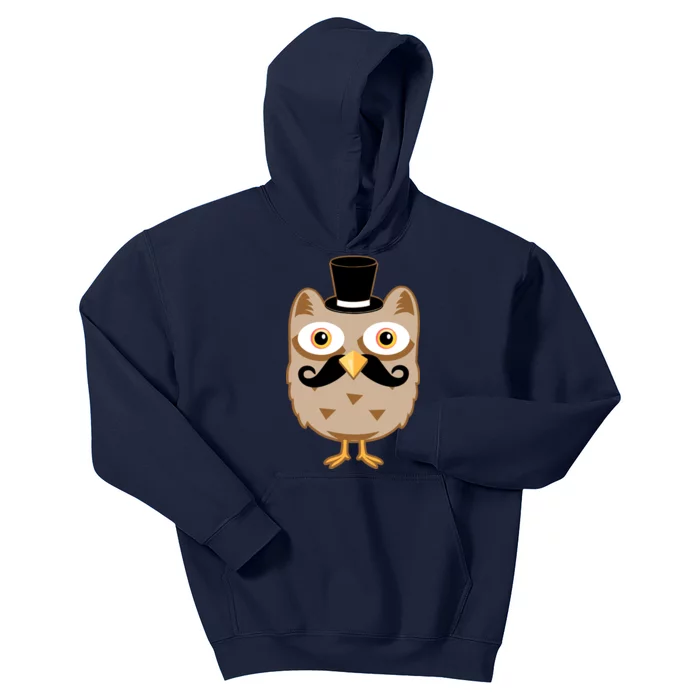 Mustache Owl With Hat Kids Hoodie