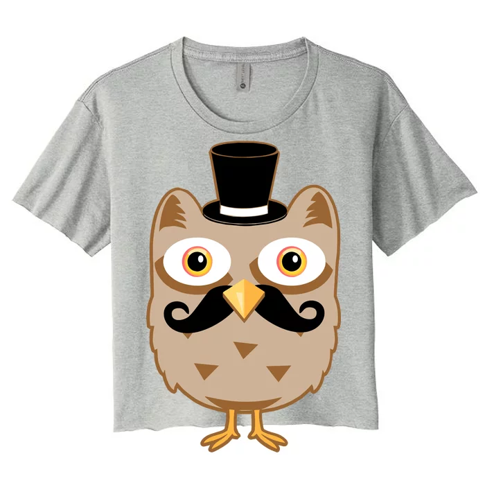 Mustache Owl With Hat Women's Crop Top Tee