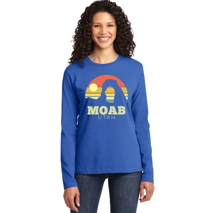 Moab Utah Vintage Sunset Arches Adventure Outdoors Meaningful Gift Ladies Long Sleeve Shirt