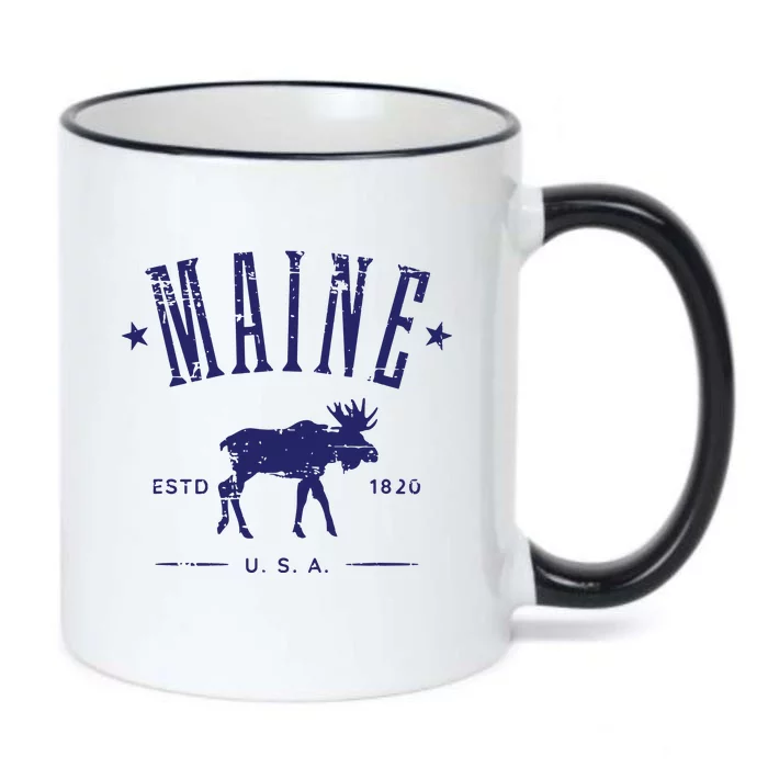 Maine Usa With Moose Distressed Design Souvenir Black Color Changing Mug