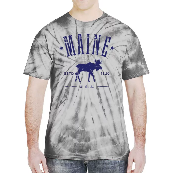 Maine Usa With Moose Distressed Design Souvenir Tie-Dye T-Shirt