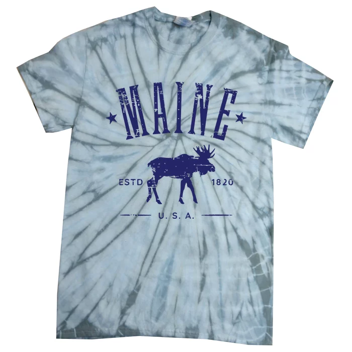 Maine Usa With Moose Distressed Design Souvenir Tie-Dye T-Shirt