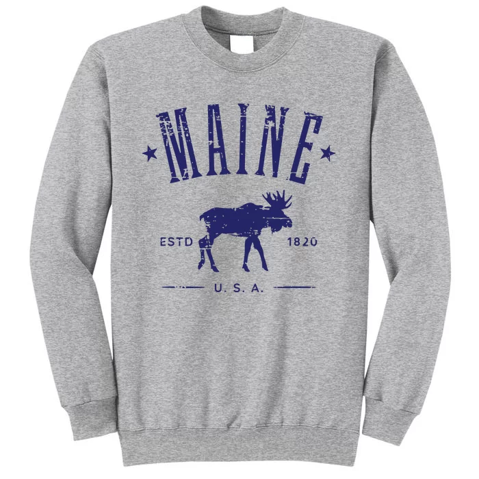 Maine Usa With Moose Distressed Design Souvenir Tall Sweatshirt