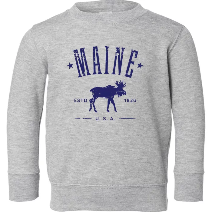 Maine Usa With Moose Distressed Design Souvenir Toddler Sweatshirt