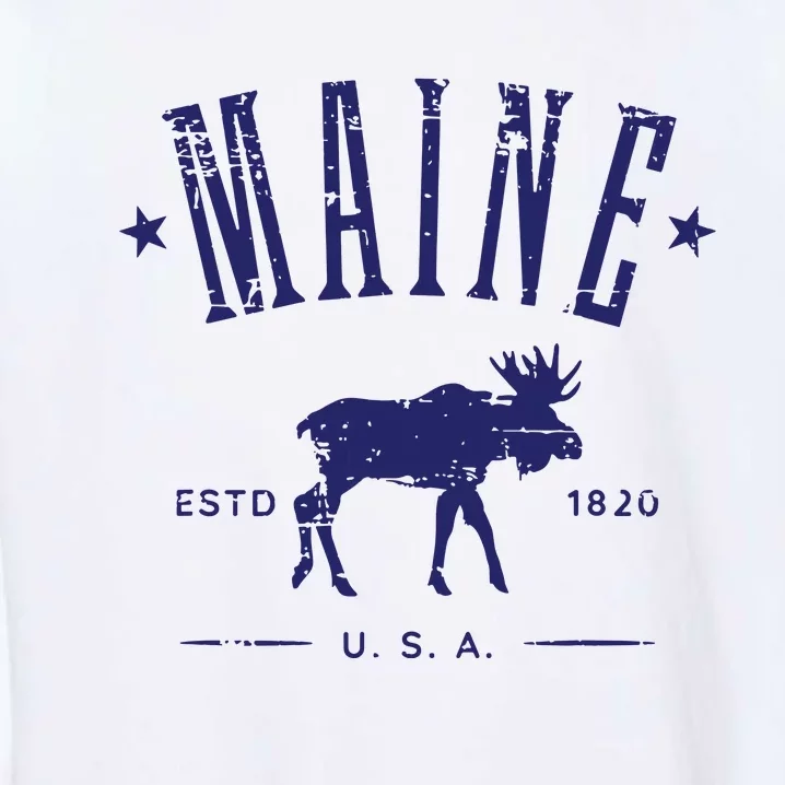 Maine Usa With Moose Distressed Design Souvenir Garment-Dyed Sweatshirt