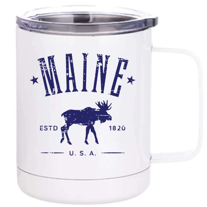 Maine Usa With Moose Distressed Design Souvenir Front & Back 12oz Stainless Steel Tumbler Cup