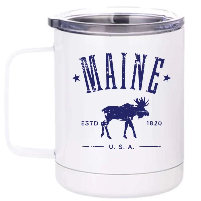 Maine Usa With Moose Distressed Design Souvenir Front & Back 12oz Stainless Steel Tumbler Cup