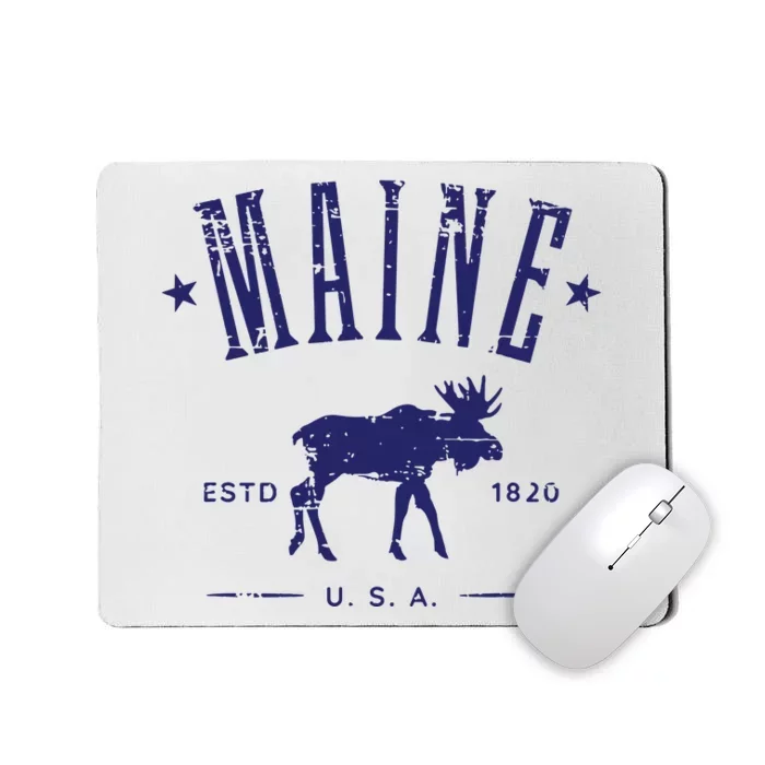 Maine Usa With Moose Distressed Design Souvenir Mousepad