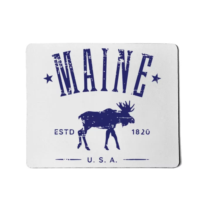 Maine Usa With Moose Distressed Design Souvenir Mousepad