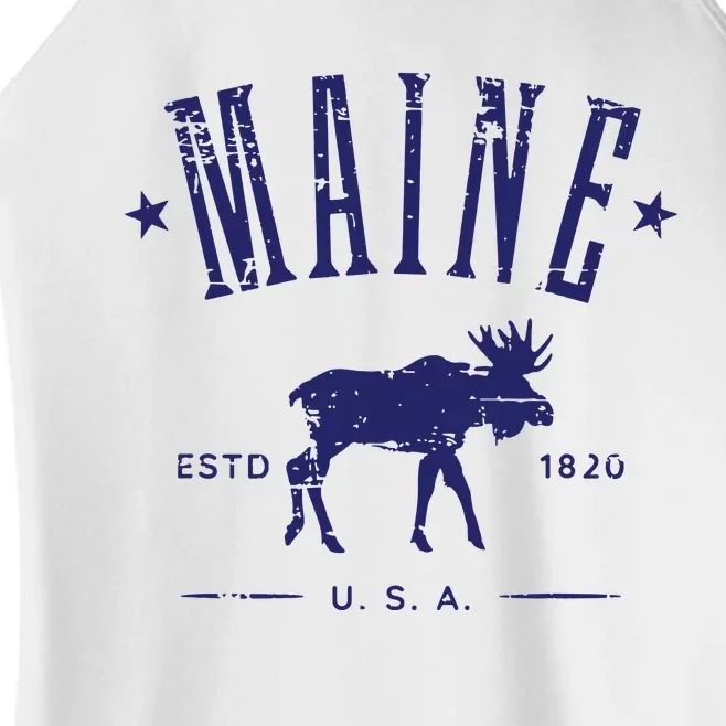 Maine Usa With Moose Distressed Design Souvenir Women’s Perfect Tri Rocker Tank