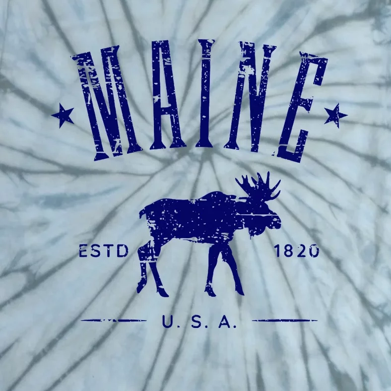 Maine Usa With Moose Distressed Design Souvenir Tie-Dye T-Shirt