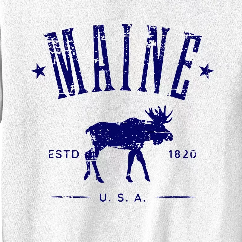 Maine Usa With Moose Distressed Design Souvenir Sweatshirt